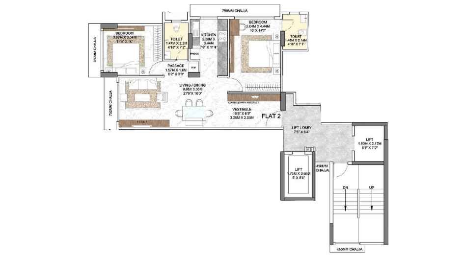 Manju-Apartment-Floor-Plan-2-BHK-748-Sqft